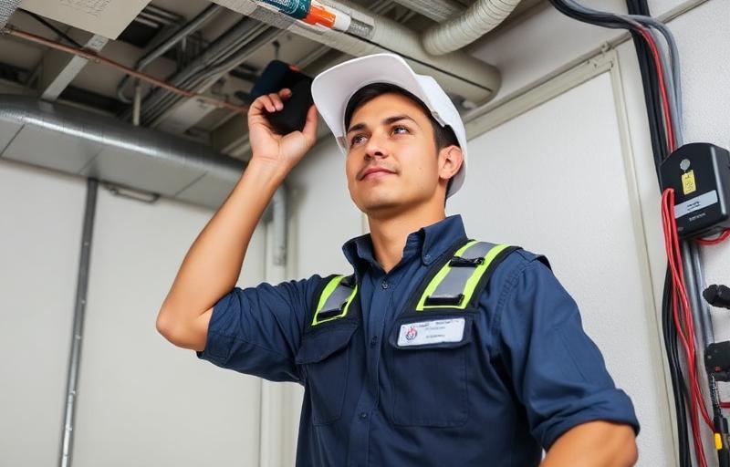 Licensed electrician working on commercial wiring in Louisville KY - Hadley Energy Solutions