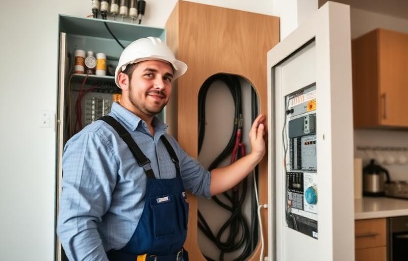 Residential electrician working on home electrical panel in Louisville KY