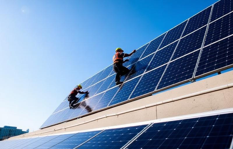 Solar panel installation on commercial building in Louisville KY